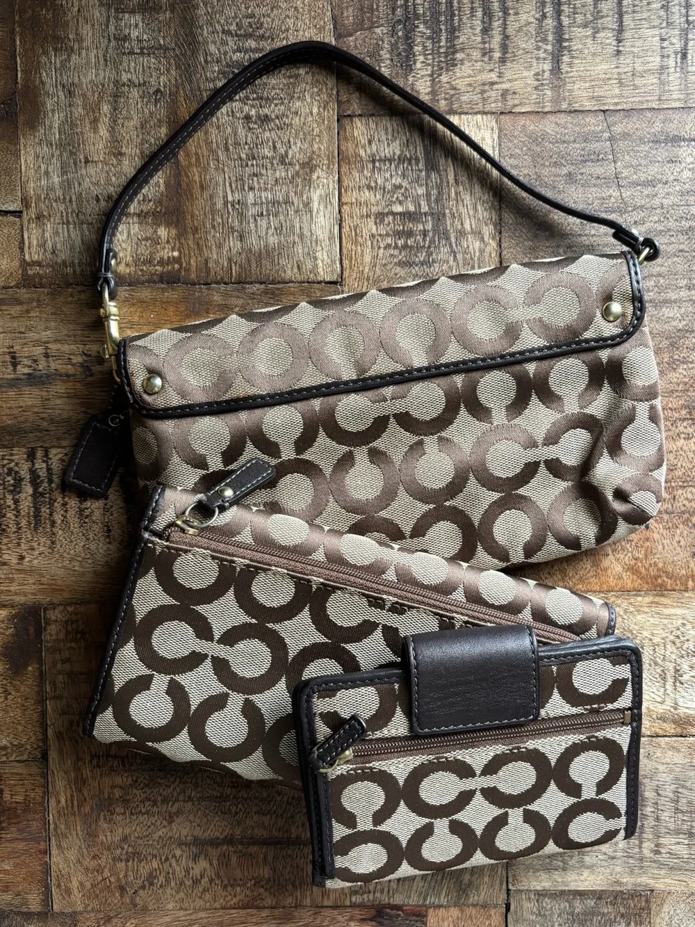 🤎💛Y2K COACH Kristin Op Art Large Wristlet Mini Bag & Wallets Set